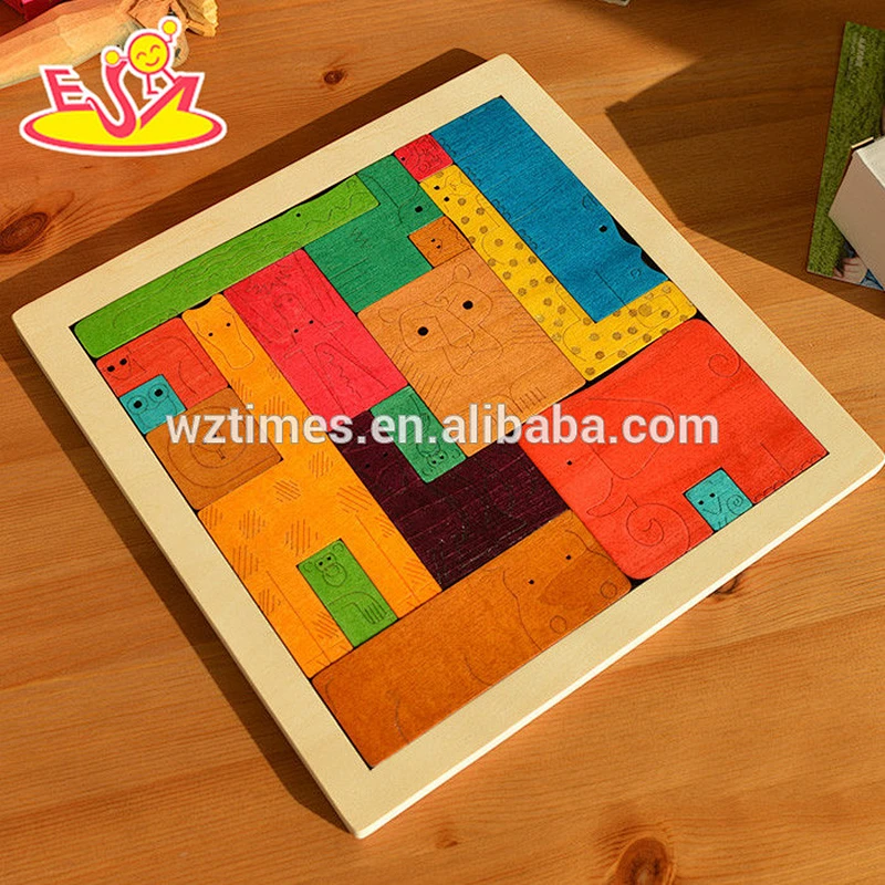 Wholesale colorful intelligent animals shaped wooden shape puzzles for kids W14A145