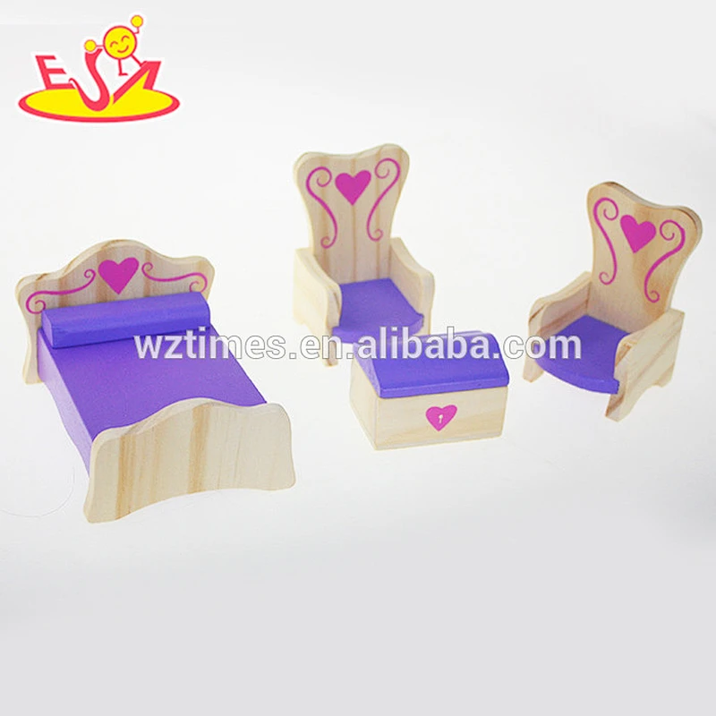 Wholesale most popular wooden dollhouse bedroom furnitures toy for baby W06B029