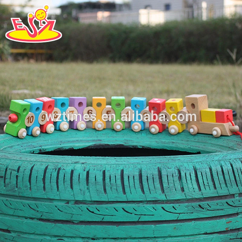 2018 Wholesale baby wooden pulling train toy funny kids wooden pulling train toy numbers wooden pulling train toy W05C079