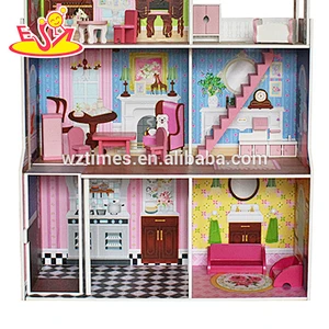 2018 Wholesale preschool kids wooden doll house set W06A248