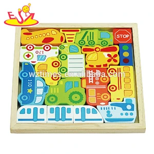 Wholesale best gift for baby wooden multi shape mini car puzzle toy bring fun W14N001
