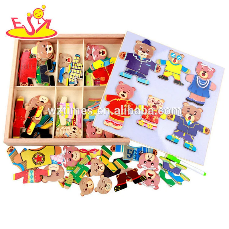 2018Children's cartoon wooden family bear jigsaw puzzle set W14D058.