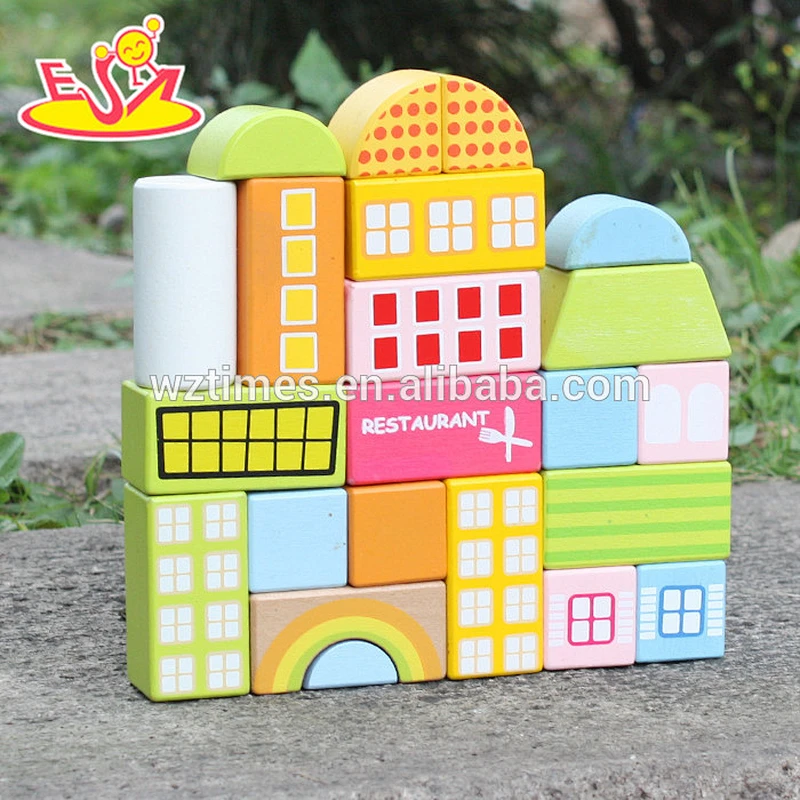 Wholesale lovely and colorful 22 pcs wooden multi shape building blocks toy for children W13A123