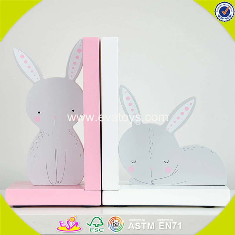 wholesale kids wooden pink rabbit book ends fashion children wooden pink rabbit book ends W08D050