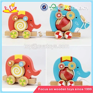 Mini pull elephant cart wooden funny baby toys for sale W05B075
