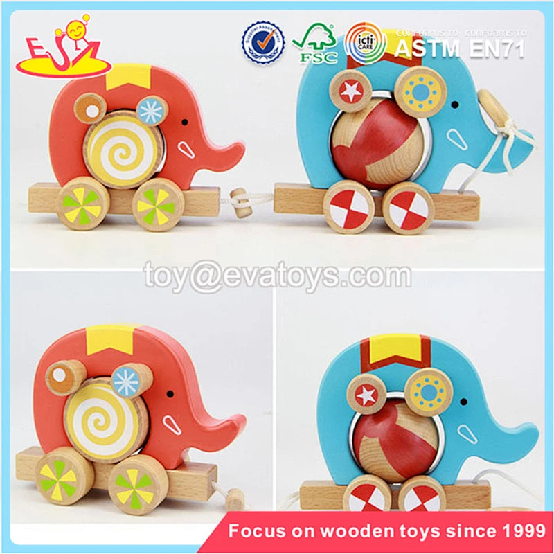 Mini pull elephant cart wooden funny baby toys for sale W05B075
