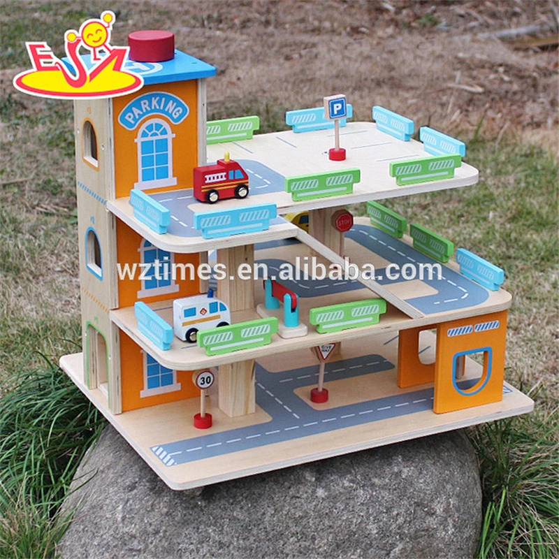 2018 wholesale toddlers wooden toy car parking garage new design kids wooden toy car parking garage W04B049
