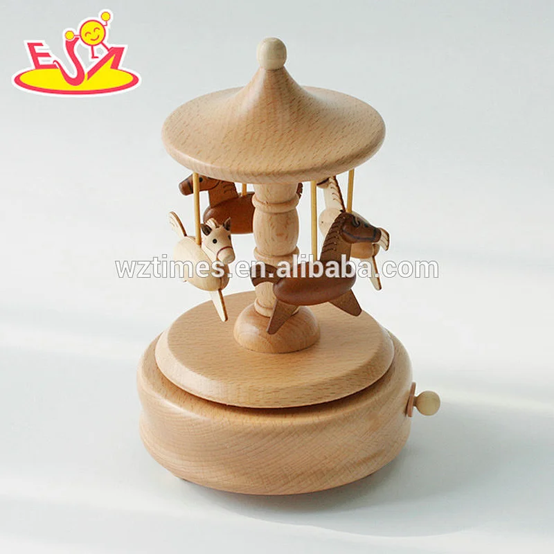 wholesale customized kids natural color wooden carousel music box for sale W07B039
