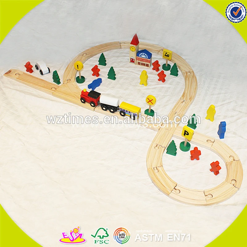 wholesale 120 pcs baby construction toy train track hottest design children wooden toy train track W04C074