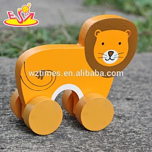 2018 New design baby wheels wooden lion toy best sale kids wooden lion toy wholesale cheap children wooden lion toy W04A320