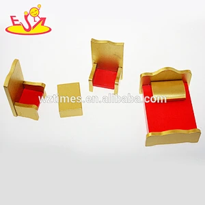 Wholesale luxury style red and gold color wooden dollhouse furnitures toy for baby W06B027