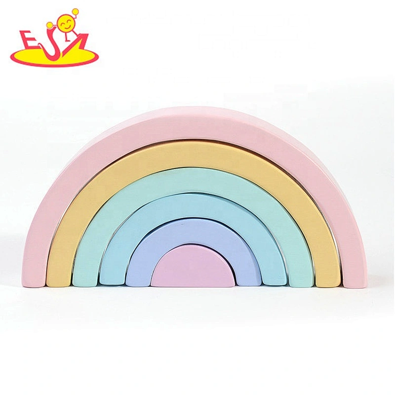 2019 High quality 6PCS educational wooden rainbow puzzle blocks for children W13D228