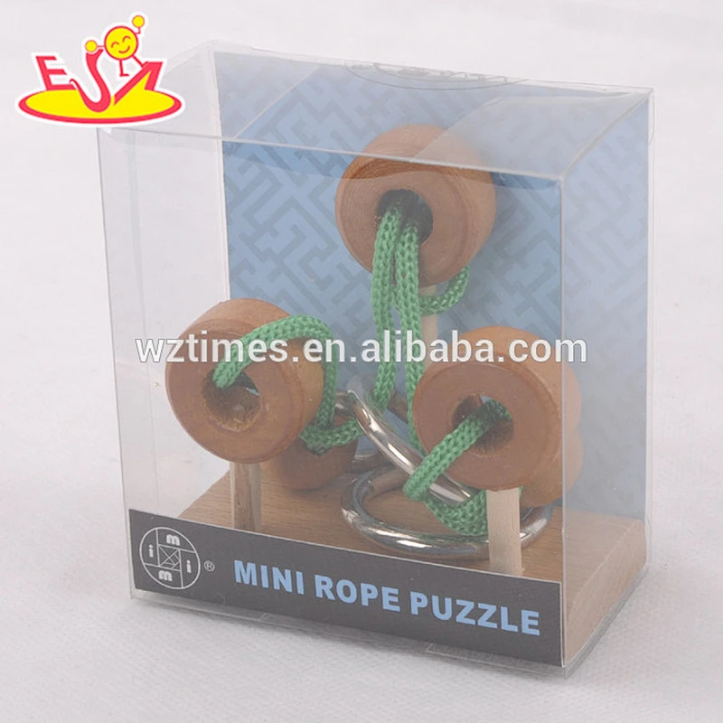Wholesale intelligent brain teaser wooden rope puzzle game toy for kids W11C023