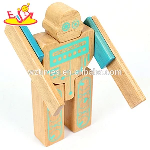 Wholesale intelligent wooden diy robot puzzle toy for children play W03B043