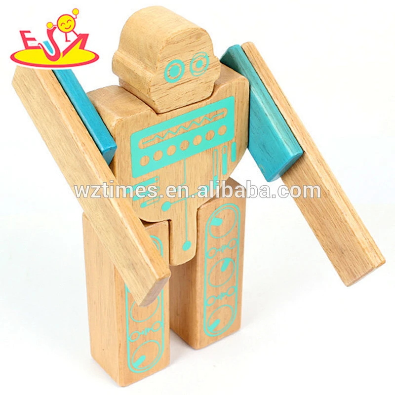 Wholesale intelligent wooden diy robot puzzle toy for children play W03B043