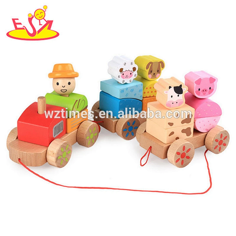 Wholesale best wooden pull blocks train toy for children W05C086