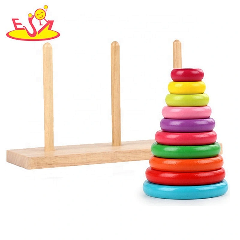 2019 New design educational stacker wooden rainbow stacking toy for babies W13D221