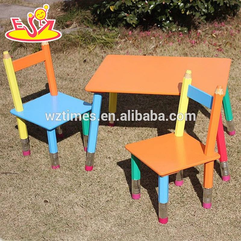 Wholesale customize wooden baby table and 2 chairs used in home or kindergarten W08G106