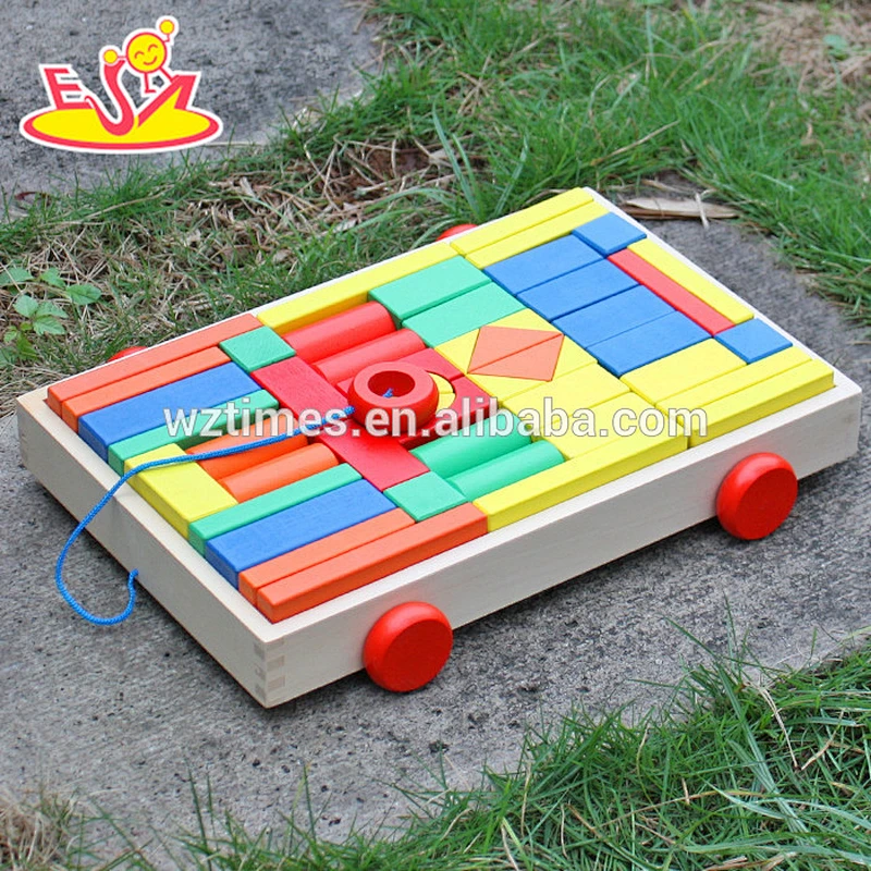 2018 wholesale pull car designed wooden children's building blocks for sale W13C031