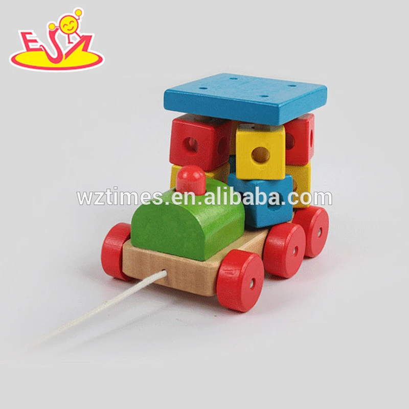 2018 venta al por mayor bebé bloque de madera tren divertido niños bloque de madera tren popular niños bloque de madera tren W05C072