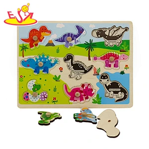 2019 New design children educational wooden dinosaur puzzle with knob W14M155