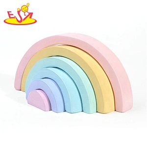 2019 High quality 6PCS educational wooden rainbow puzzle blocks for children W13D228