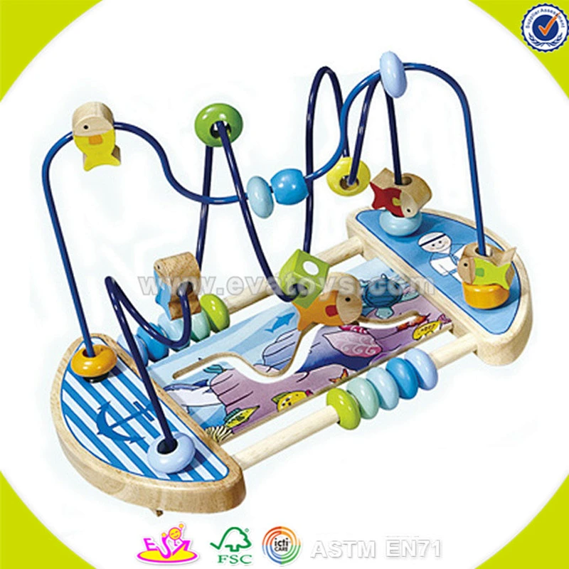 Wholesale colorful kids wooden string beads toy educational children wooden animals around beads string beads cubic toy W11B037