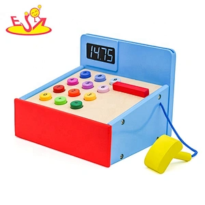 Promotional Gift Latest Pretend Play Wooden Calculator Toy Cash Register for Kids W10A021