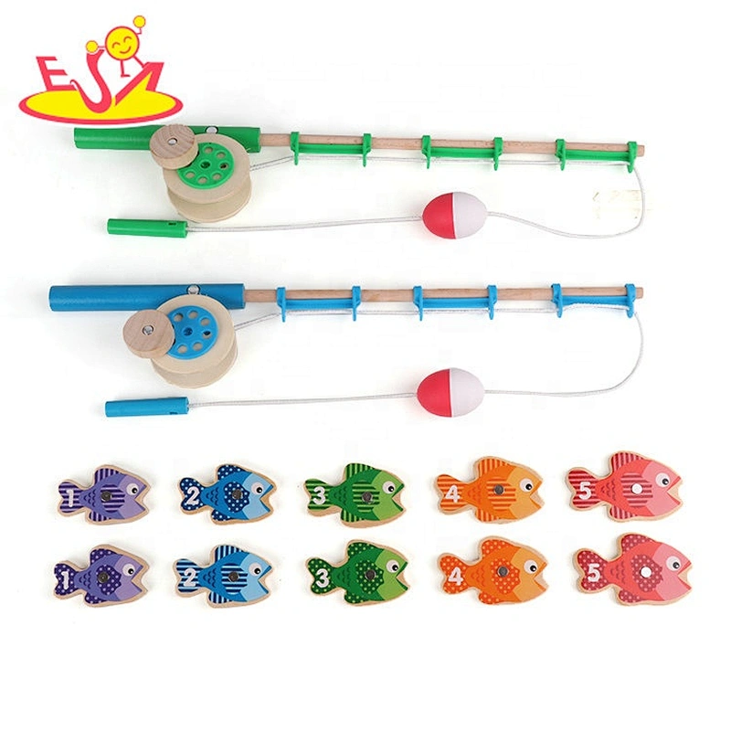 Top quality educational wooden magnetic fishing pole for children W01A342