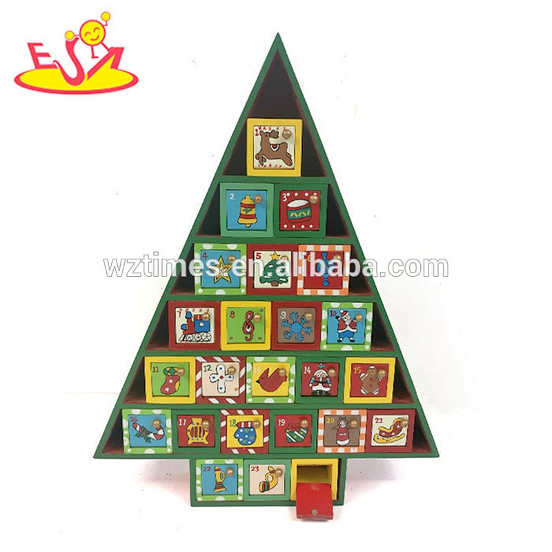 Wholesale pretty house shape wooden white LED christmas calendar for home decoration W09F015