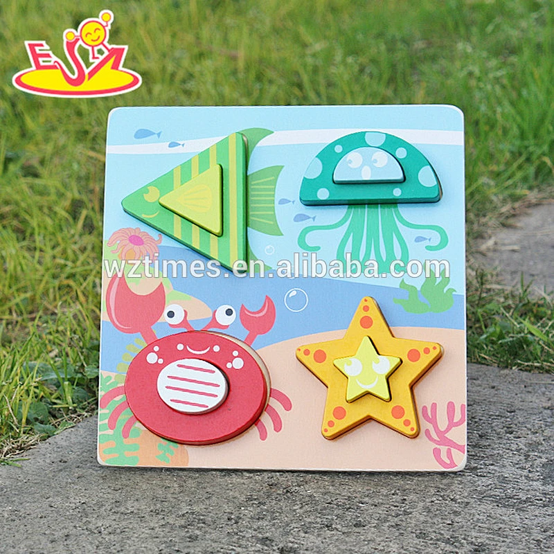 2018 New design baby 3d wooden puzzles identify sea animals 3d wooden puzzles fashion toddlers 3d wooden puzzles W14D023