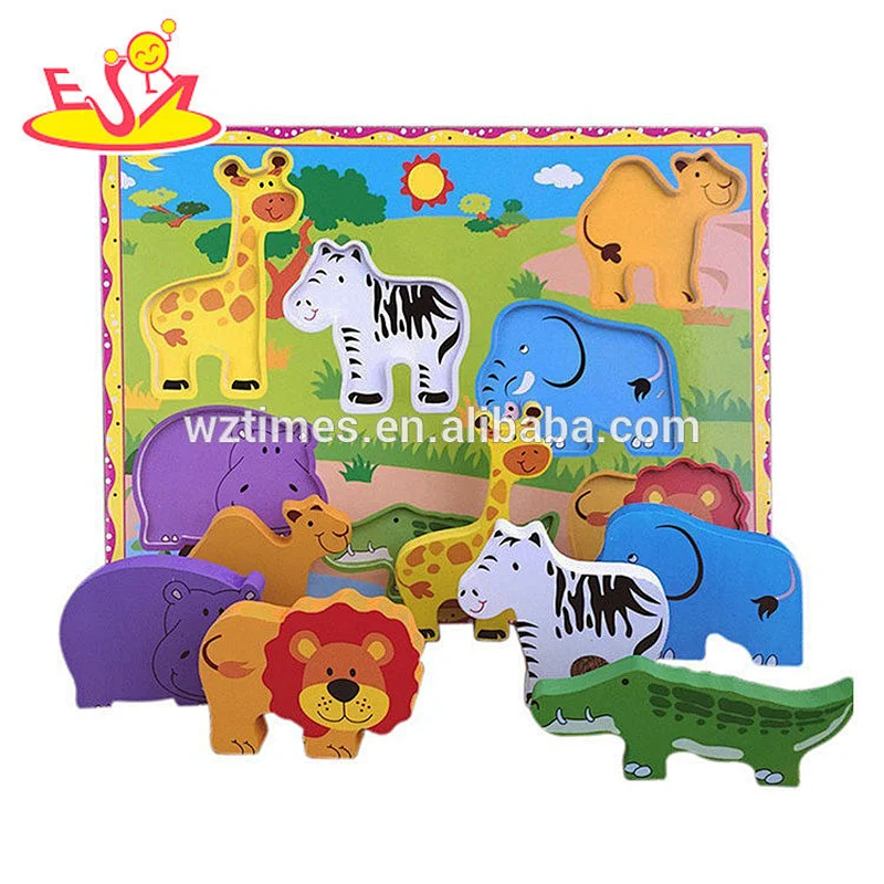 2018 Cheap preschool cognitive game toys wooden small puzzle animal for baby W14D055