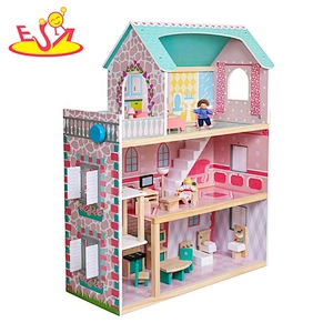 Most popular 3 floors girls wooden dolls house with lift W06A372