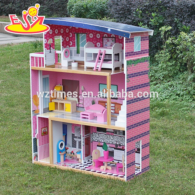 wholesale pretend play big wooden dollhouse for children W06A214