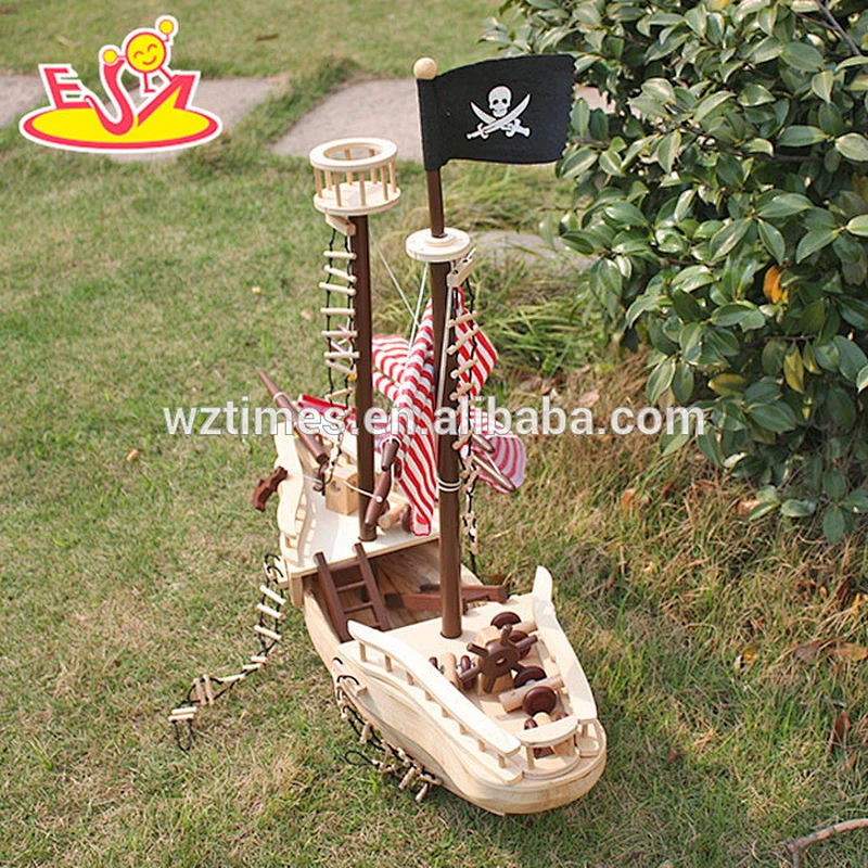 Wholesale cheap sale handmade customized wooden children pirate ship toy as holiday gift W03B001-Z