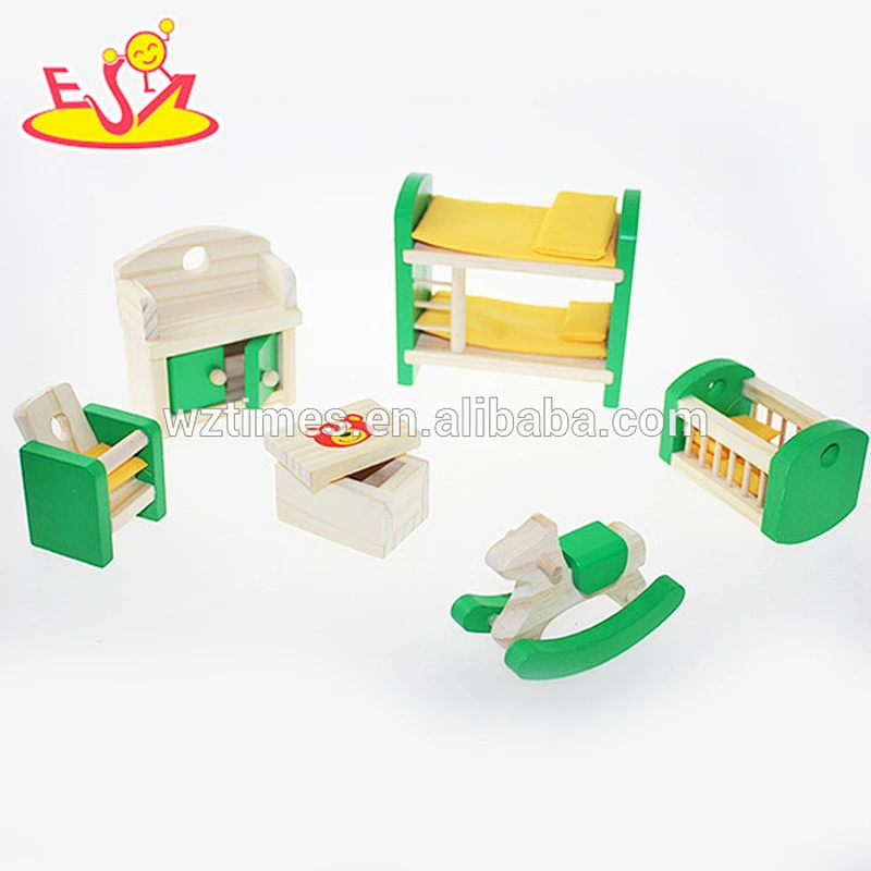 Wholesale new arrival beautiful style wooden mini dollhouse furnitures set toy for kids W06B028