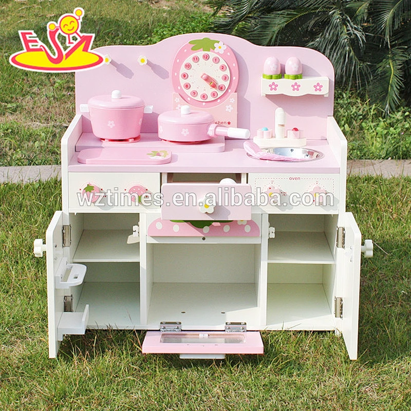2018 New Design wooden pink kitchen toy baby wooden pink kitchen toy children wooden pink kitchen toy W10C148