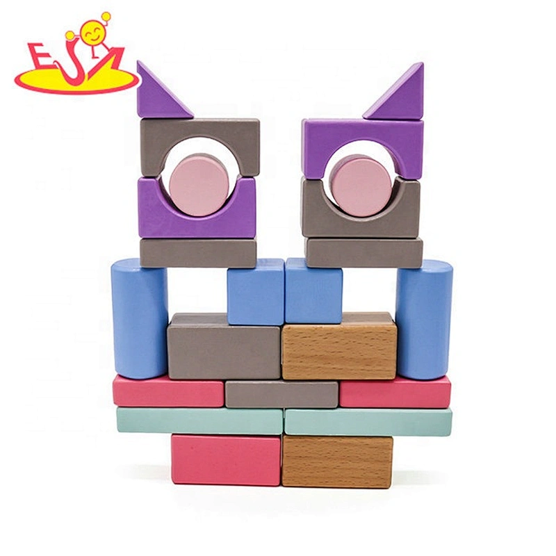 2019 Best sale 55 pieces children educational wooden building blocks for wholesale W13A175
