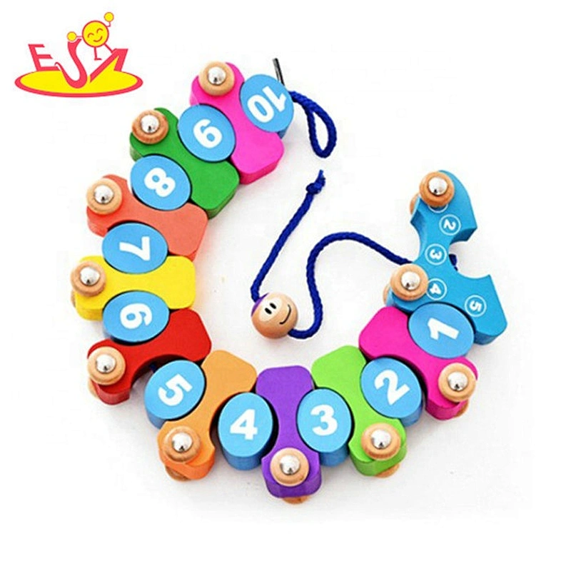 2019 New arrival kids mini wooden pull along train toy with numbers W05C115