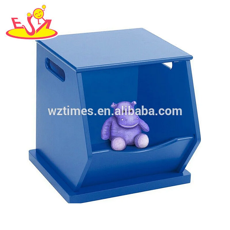 Wholesale cartoon big storage box wooden blue wooden toy box for kids room WJ278657