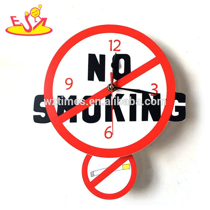 wholesale no smoking sign shaped wooden wall clocks for sale W14K045