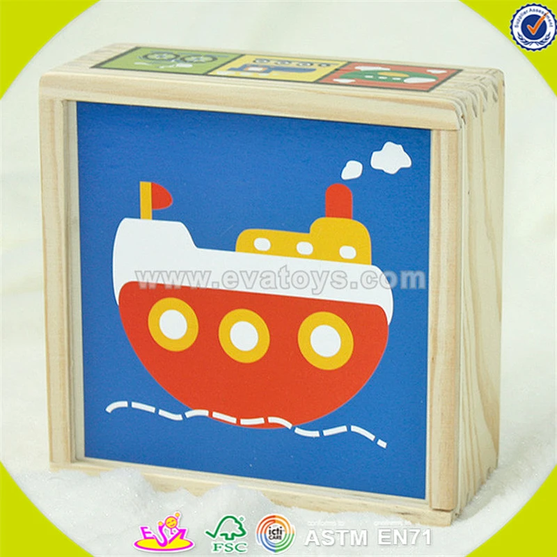 Wholesale creative wooden cube jigsaw toy fashion multi pattern wooden cube jigsaw toy funny wooden cube jigsaw toy W14F039