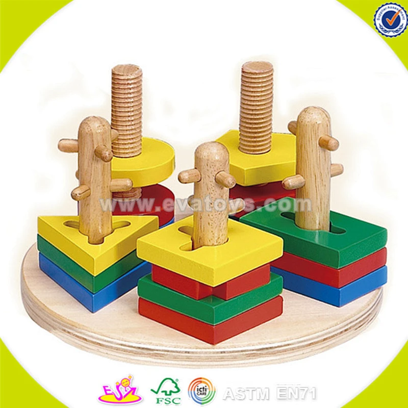 Wholesale children wooden stacking geometry blocks toy popular baby wooden stacking geometry blocks toy W13E010