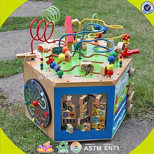 wholesale wooden multifunctional String Beads toy,lovely kid cubic bead toy,Educational cubic bead toy for baby W11B061