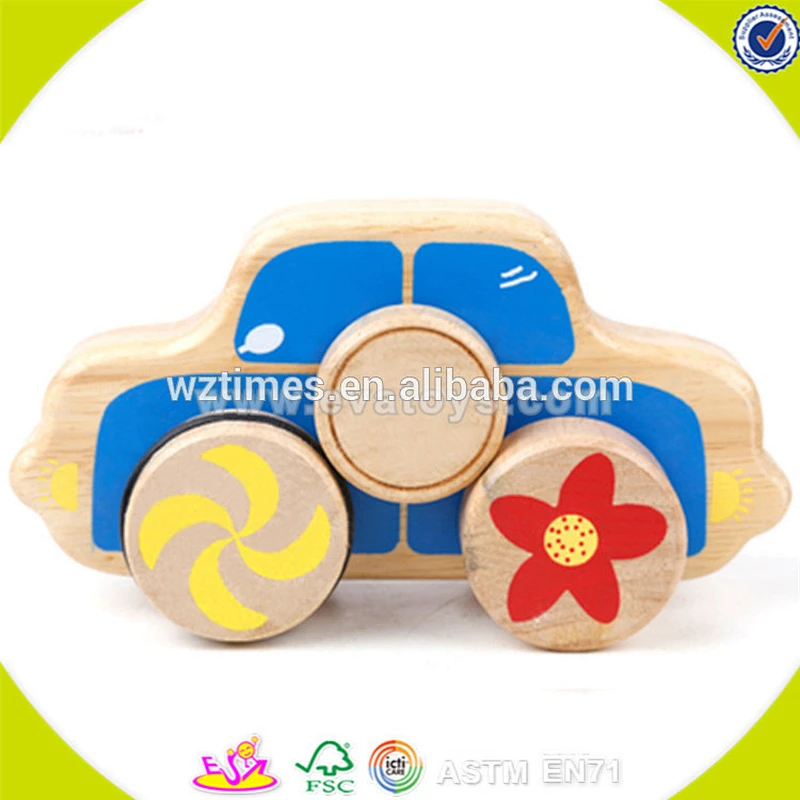 Wholesale hottest lovely wooden small car toy blue mini car toy for toddlers W04A171