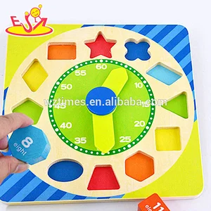 Wholesale educational puzzle wooden block clock toy for kids W14K047