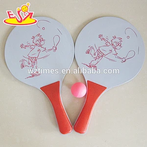 Wholesale funny outdoor interactive game wooden beach ball racket for kids W01A096