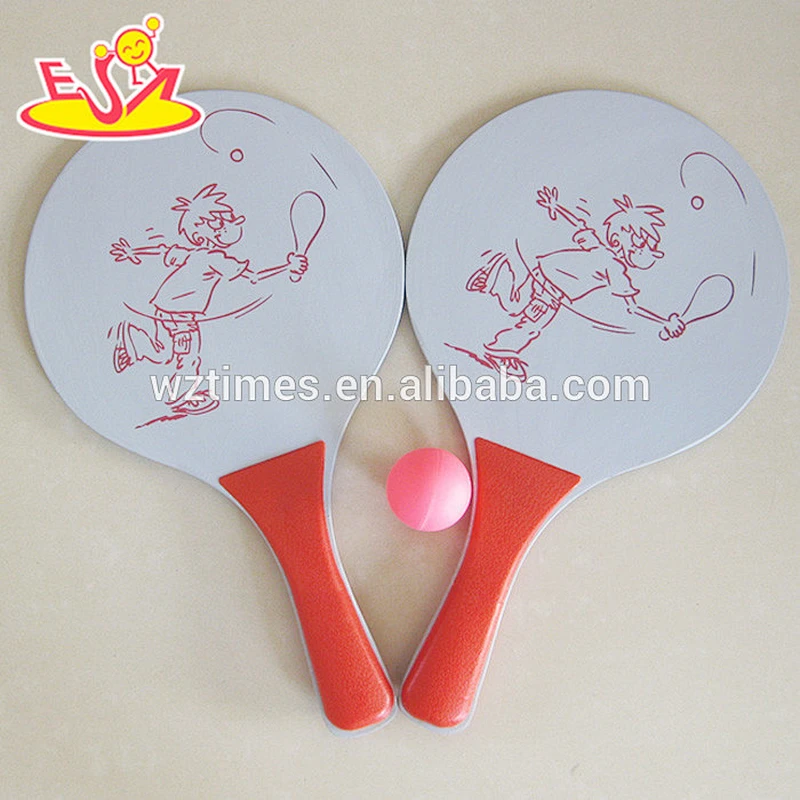 Wholesale funny outdoor interactive game wooden beach ball racket for kids W01A096