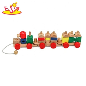 Top sale kids wooden pull along toy with blocks W05C122