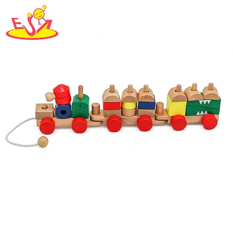 Top sale kids wooden pull along toy with blocks W05C122